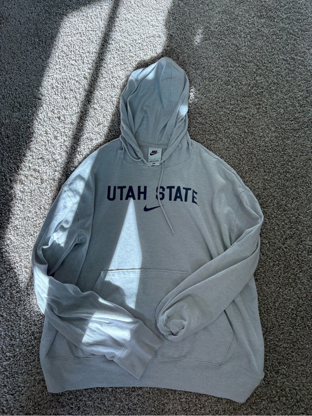 Nike Light Gray 'Utah State' Crewneck Hoodie with Navy Print